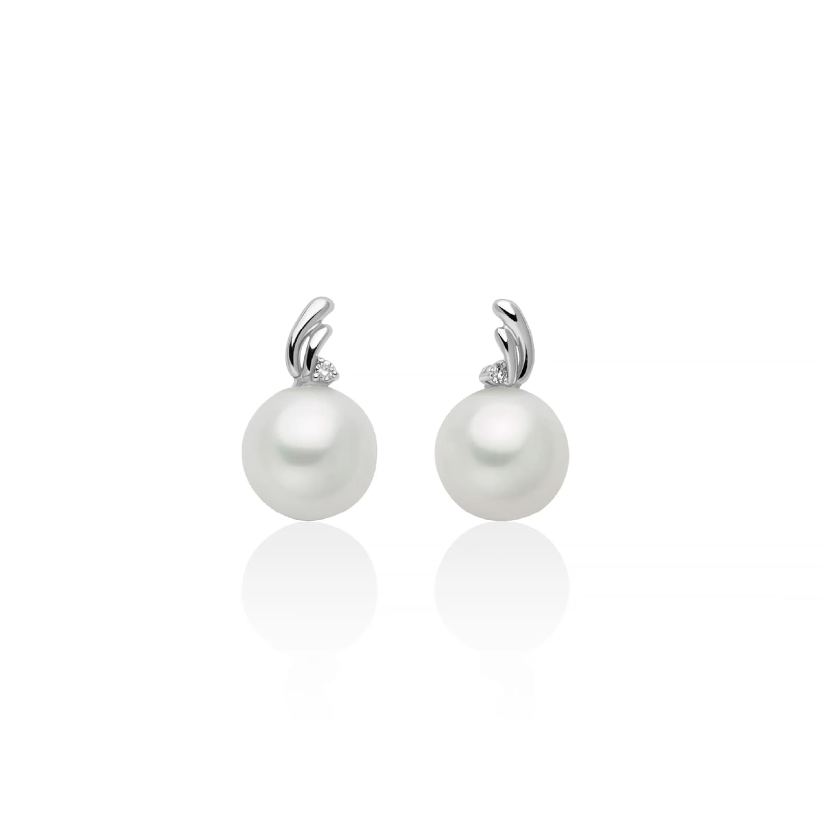 Orecchini lobo Miluna oro bianco perla 7,5-8 mm e diamante MISURA UNICA