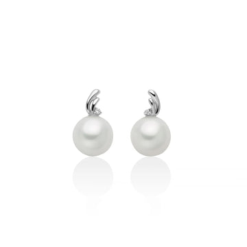 Orecchini lobo Miluna oro bianco perla 7,5-8 mm e diamante MISURA UNICA