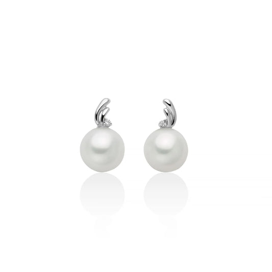 Orecchini lobo Miluna oro bianco perla 7,5-8 mm e diamante MISURA UNICA