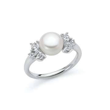Anello Miluna in argento con perla 8-8,5 mm e zopazi bianchi SU MISURA