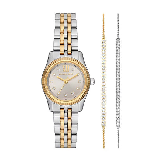 Set Michael Kors orologio Lexington bicolore e bracciale con pavé MISURA UNICA