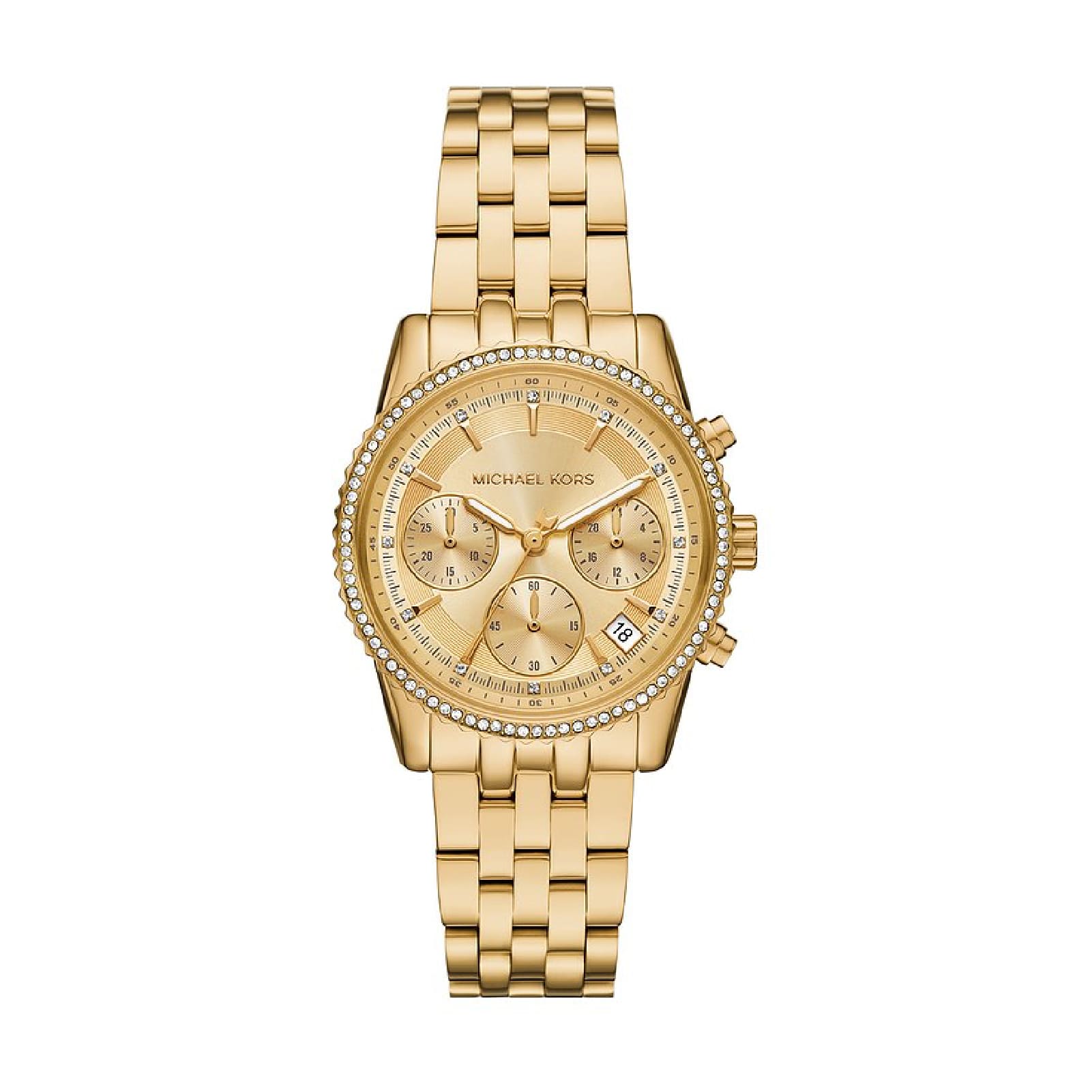 Orologio crono Michael Kors Bryant Mini acciaio oro e pavé MISURA UNICA