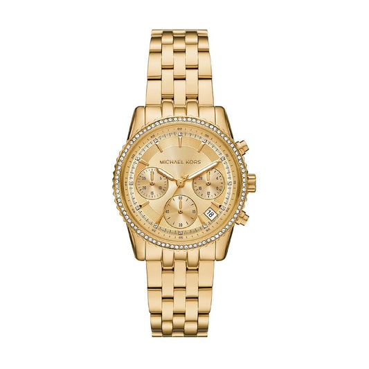 Orologio crono Michael Kors Bryant Mini acciaio oro e pavé MISURA UNICA