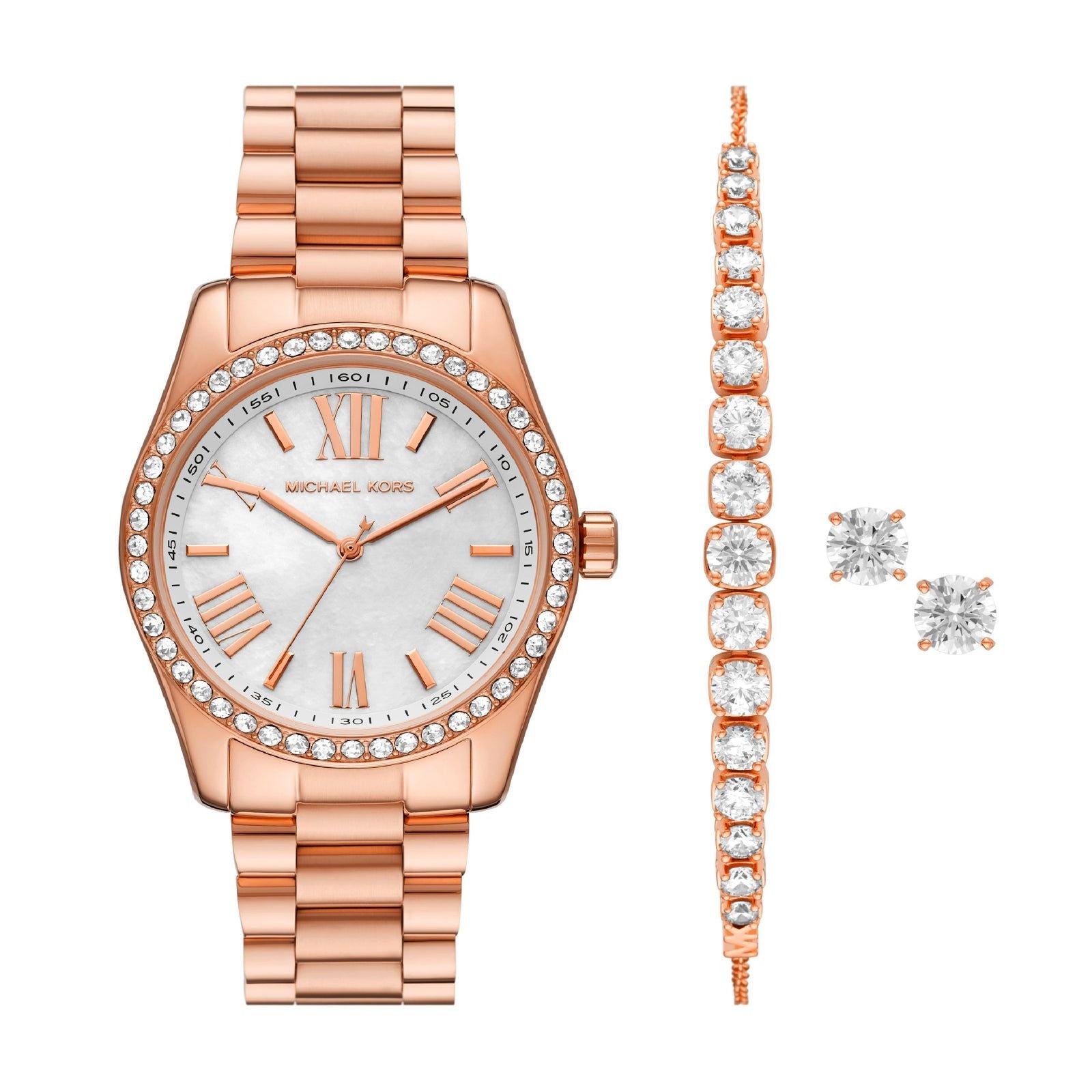 Cofanetto orologio orecchini bracciale Michael Kors donna acciaio rosé cristalli MK1088SET-1