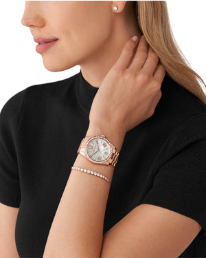 Cofanetto con orologio, orecchini e bracciale Michael Kors Lexington da donna in acciaio oro rosa con cristalli MK1088SET
