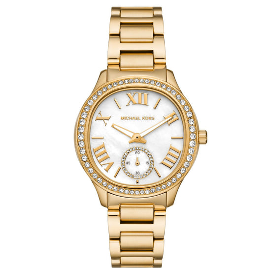 Orologio donna Michael Kors Sage acciaio dorato con cristalli e madreperla 38mm MK4805-1