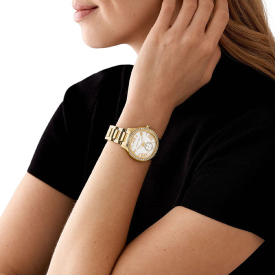 Orologio donna Michael Kors Sage acciaio dorato con cristalli e madreperla 38mm MK4805-4