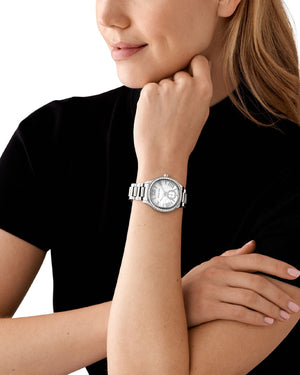 Orologio solo tempo da donna Michael Kors Sage con cassa 38mm e bracciale in acciao con madreperla e cristalli  MK4807