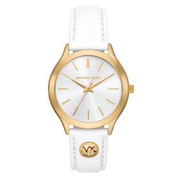 Orologio donna Michael Kors Slim Runway in acciaio rosé e pelle bianca 38mm MK7466-1