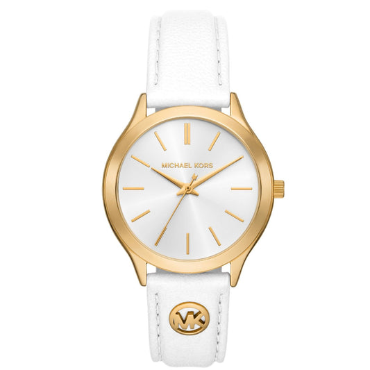 Orologio donna Michael Kors Slim Runway in acciaio rosé e pelle bianca 38mm MK7466-1
