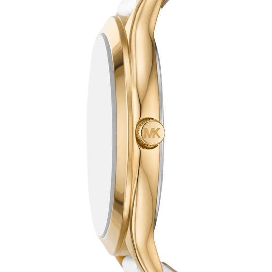 Orologio donna Michael Kors Slim Runway in acciaio rosé e pelle bianca 38mm MK7466-3