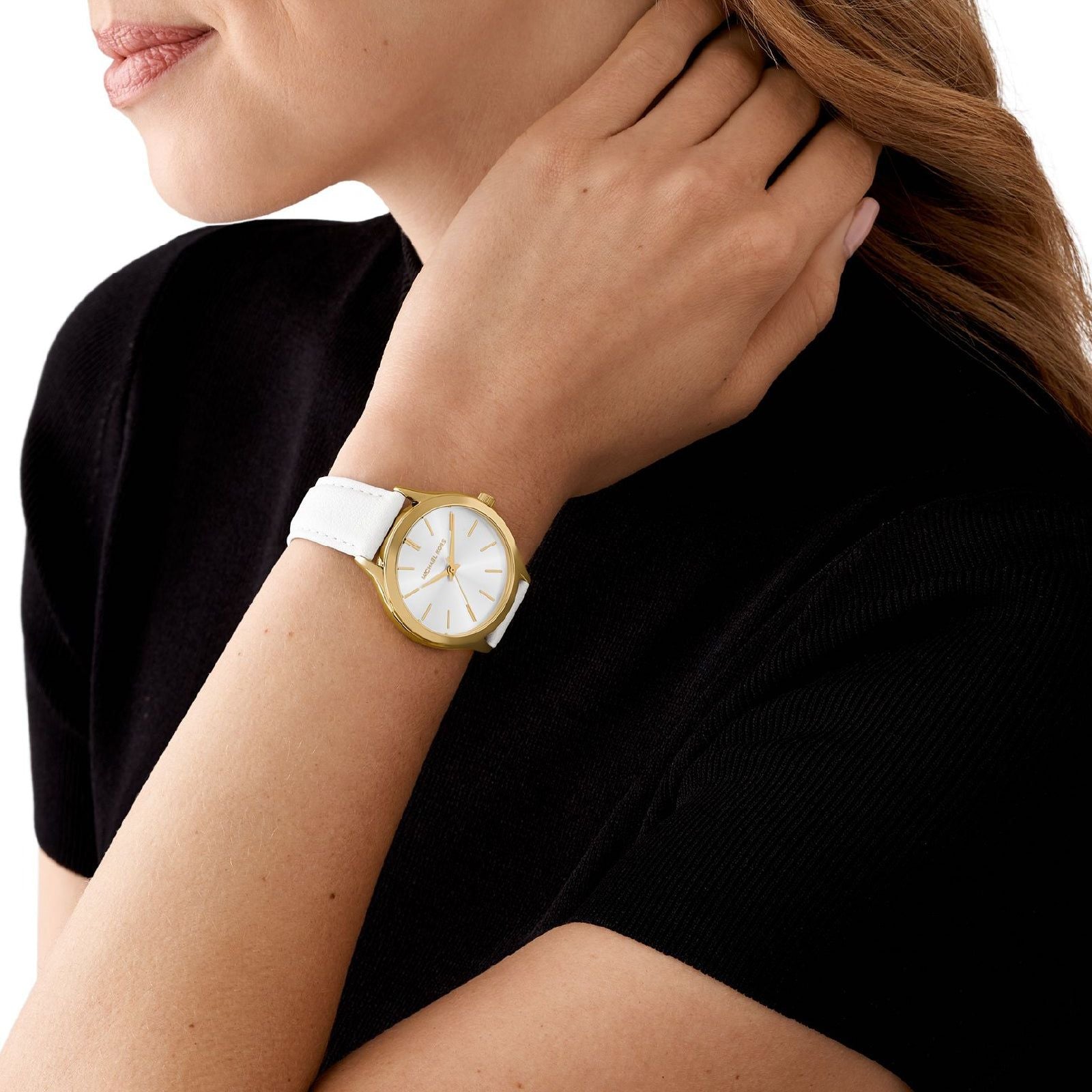 Orologio donna Michael Kors Slim Runway in acciaio rosé e pelle bianca 38mm MK7466-4