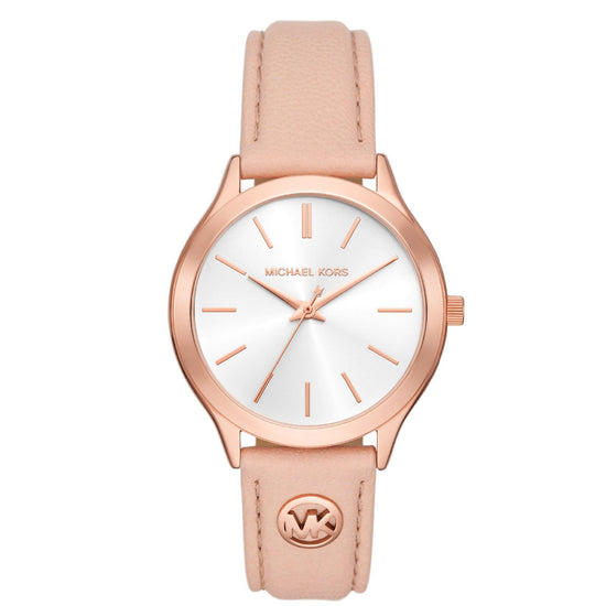 Orologio donna Michael Kors Slim Runway in acciaio rosé e pelle bianca 38mm MK7467-1