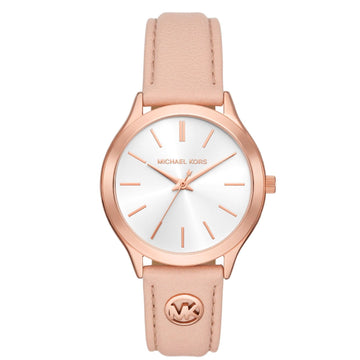 Orologio donna Michael Kors Slim Runway in acciaio rosé e pelle bianca 38mm MK7467-1
