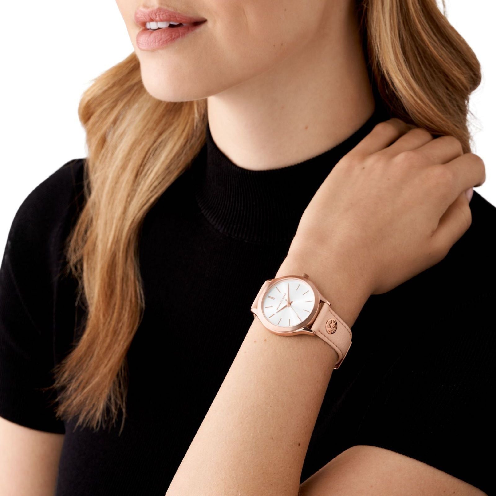 Orologio donna Michael Kors Slim Runway in acciaio rosé e pelle bianca 38mm MK7467-4