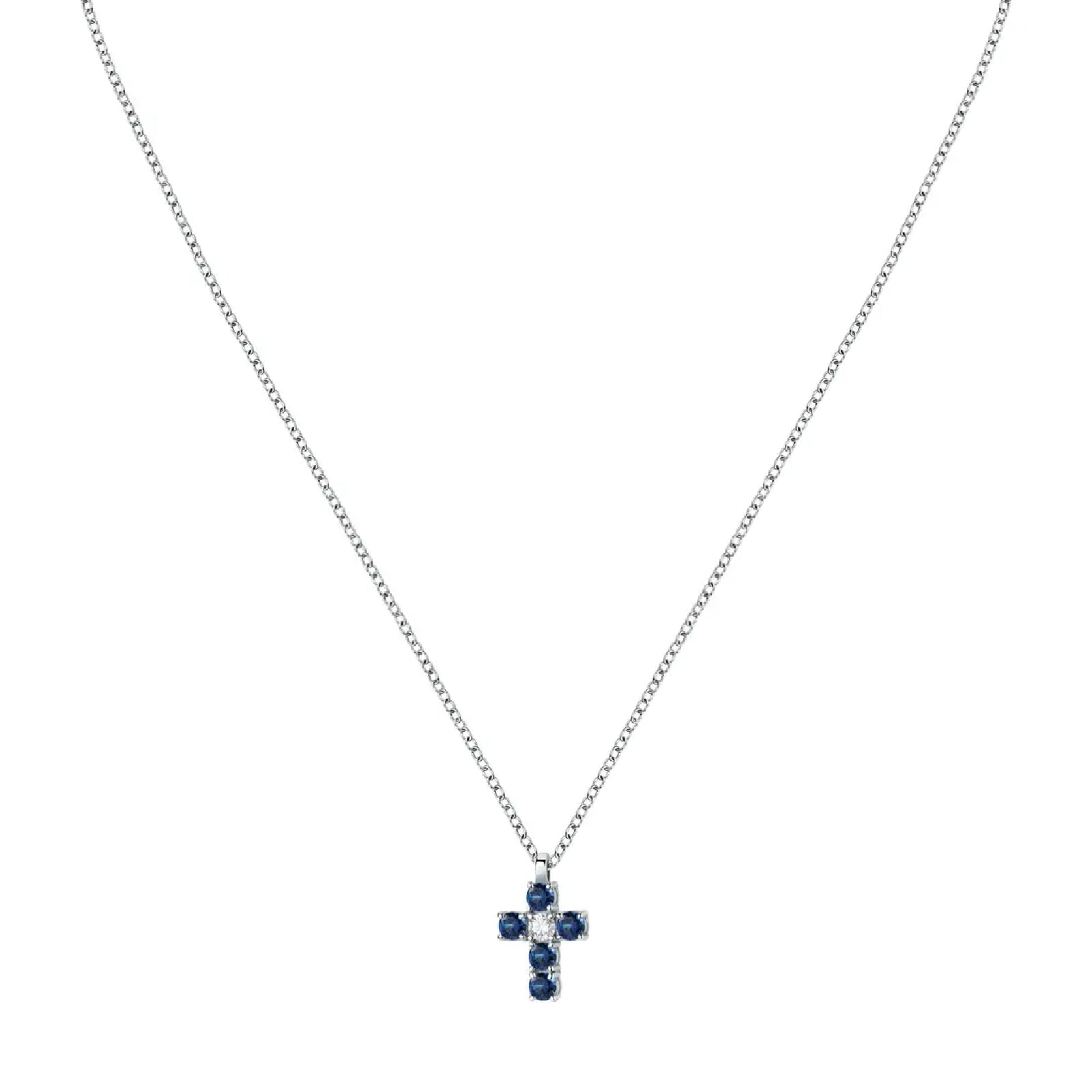 Collana pendente croce Morellato argento 925 e zirconi blu MO.AIW216