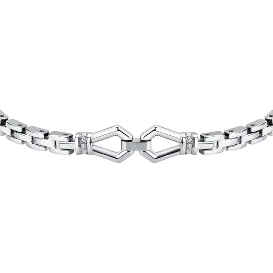Bracciale uomo Morellato in acciaio con cristalli bianchi Regolabile 18-21 cm
