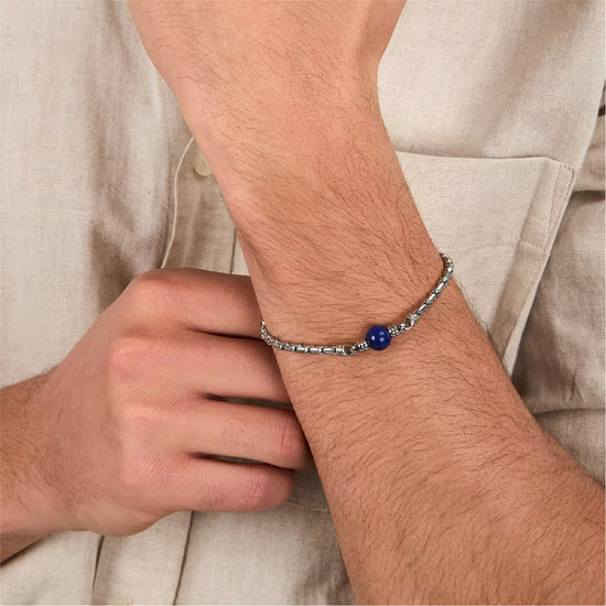 Bracciale uomo Morellato acciaio con singolo lapisazzuli Regolabile 18-21 cm