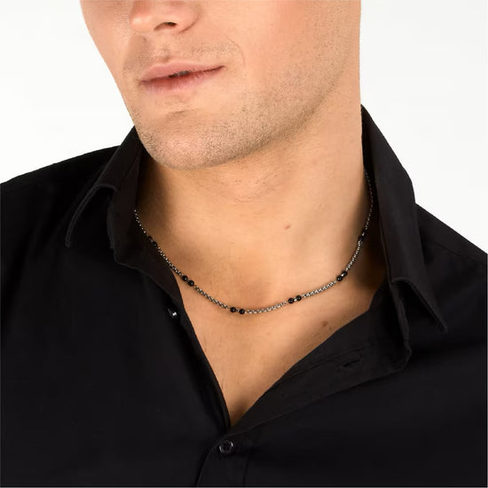 Collana catena Morellato Terra acciaio pietre nere  uomo MISURA UNICA