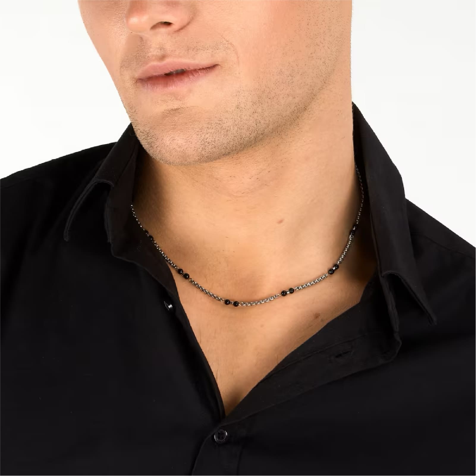 Collana catena Morellato Terra acciaio pietre nere  uomo MISURA UNICA