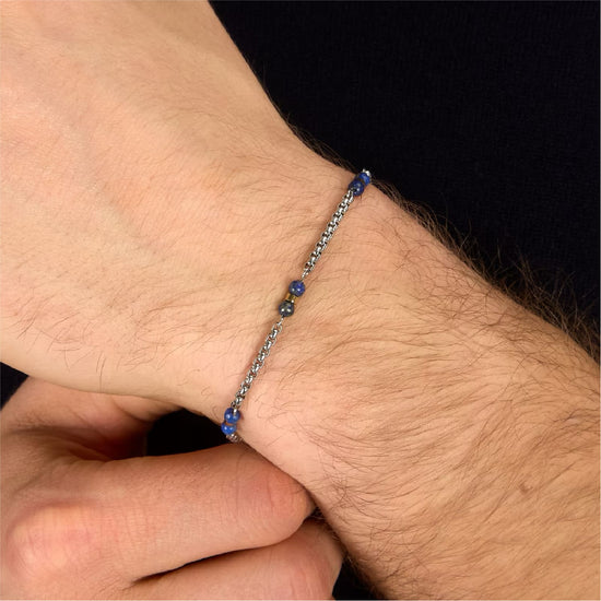 Bracciale catena Morellato Terra acciaio pietre blu e nere uomo 22 cm