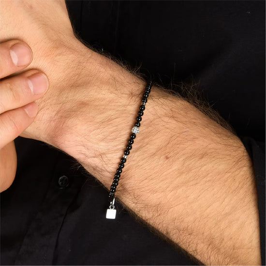Bracciale catena Morellato Terra pietre nere e cristallo uomo 22 cm