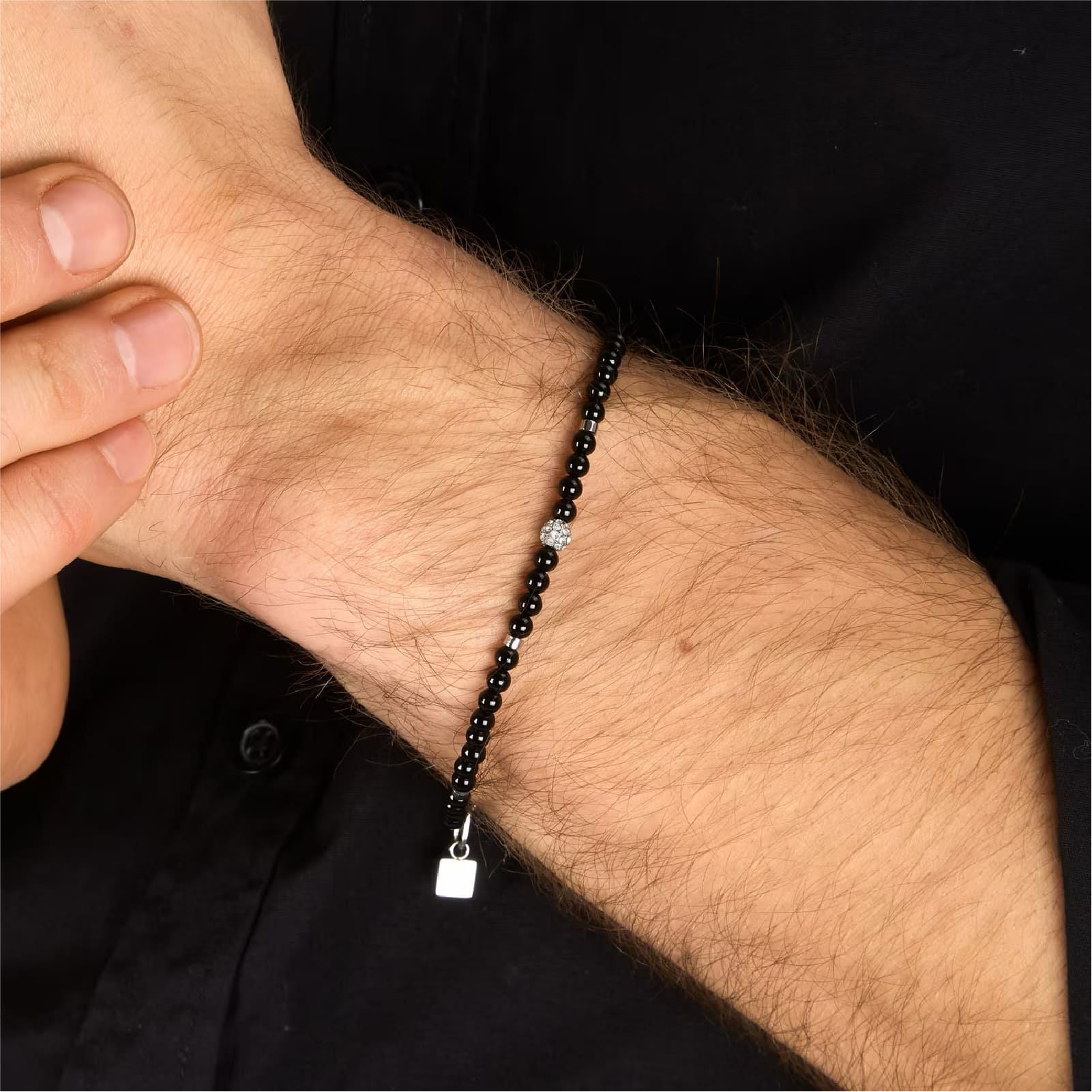 Bracciale catena Morellato Terra pietre nere e cristallo uomo 22 cm