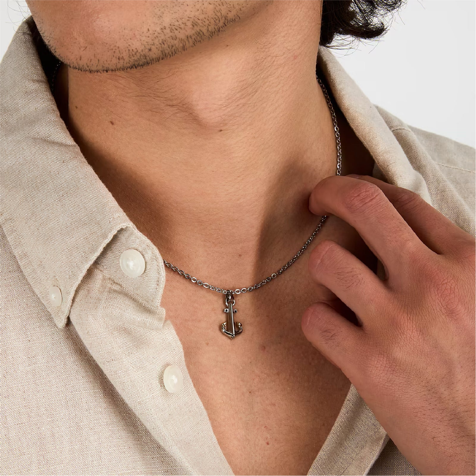 Collana da uomo Morellato Versilia ancora con cristalli neri MISURA UNICA