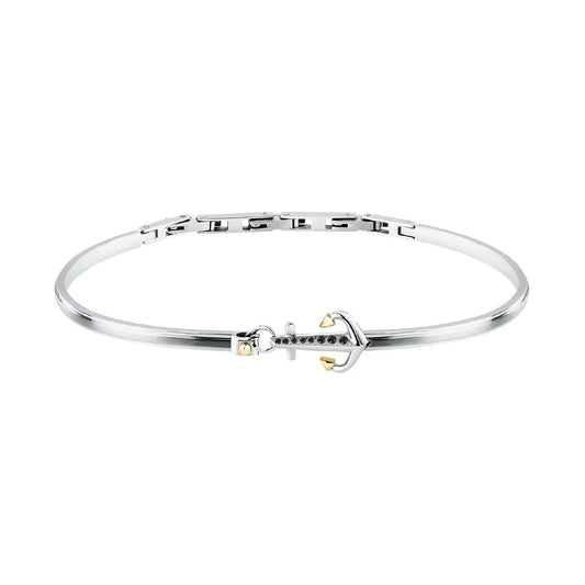 Bracciale semirigido uomo Morellato Versilia ancora cristalli neri Diametro 6,5 cm