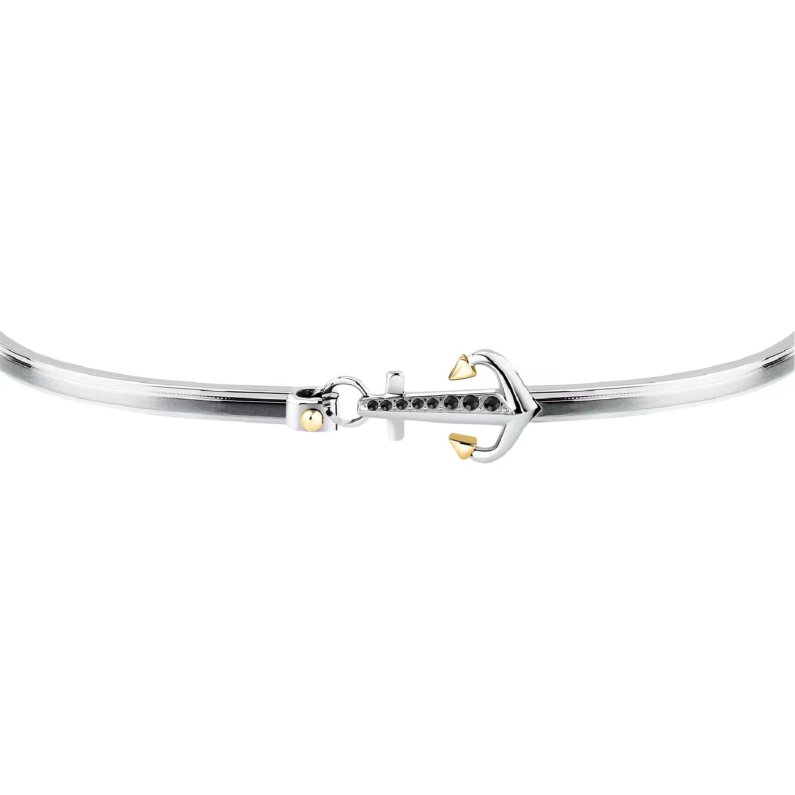 Bracciale semirigido uomo Morellato Versilia ancora cristalli neri Diametro 6,5 cm