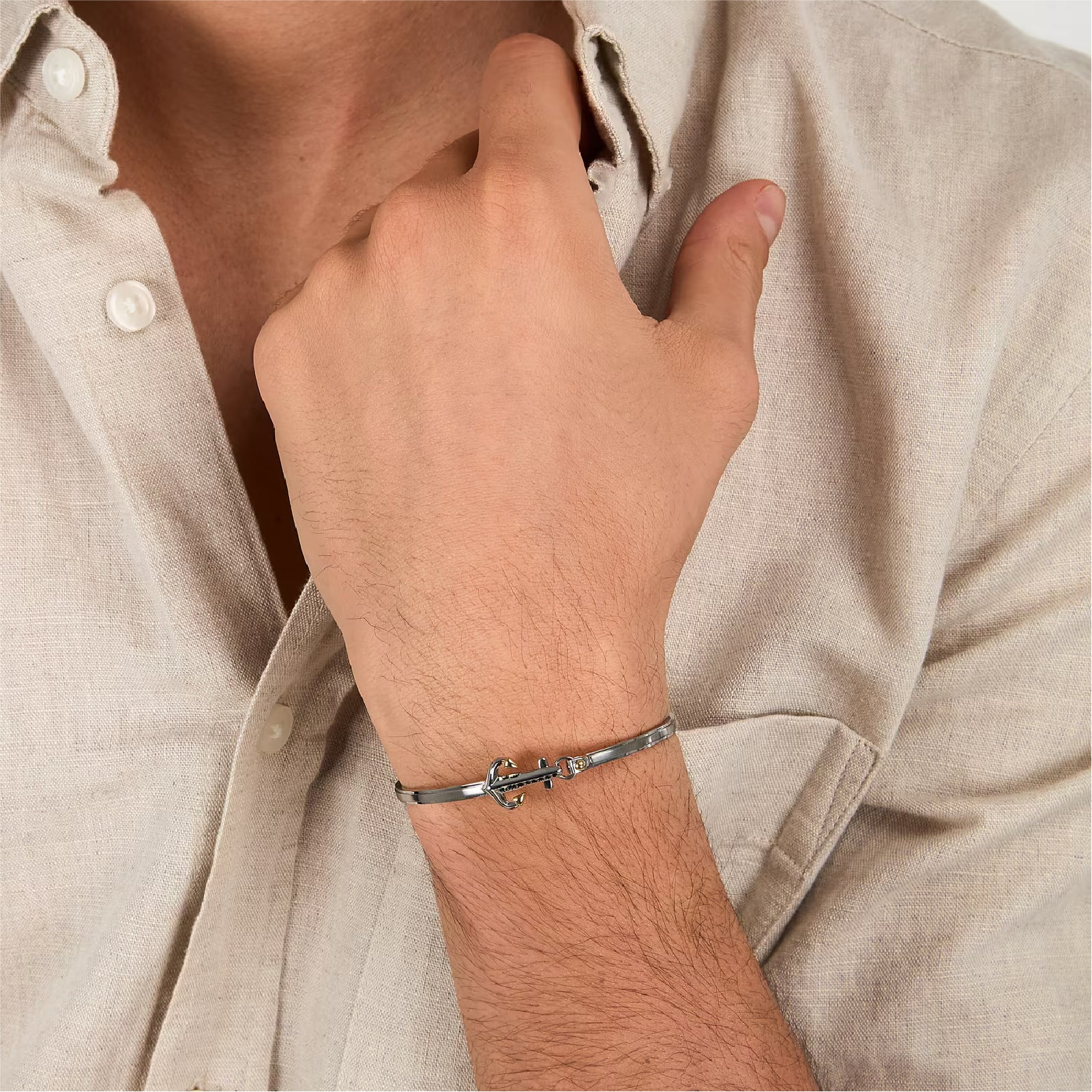 Bracciale semirigido uomo Morellato Versilia ancora cristalli neri Diametro 6,5 cm