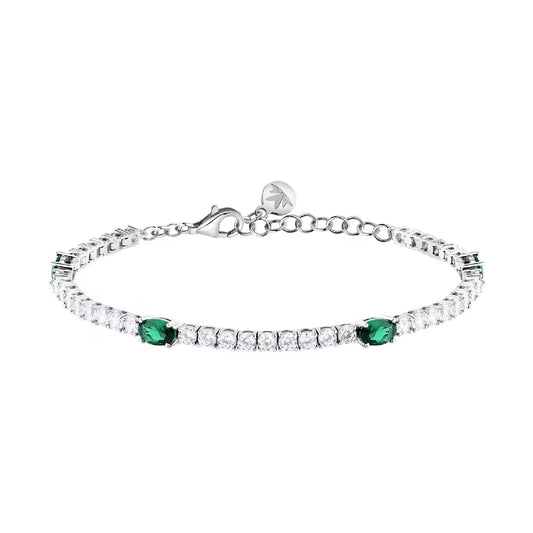 Bracciale Morellato Tesori in argento zirconi bianchi e verdi Regolabile 16-19 cm