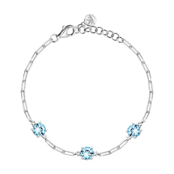 Bracciale catena donna Morellato argento zirconi azzurri Regolabile 16-19 cm