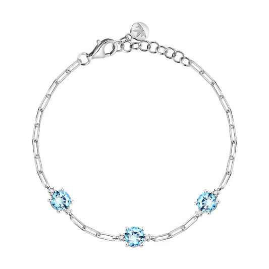 Bracciale catena donna Morellato argento zirconi azzurri Regolabile 16-19 cm