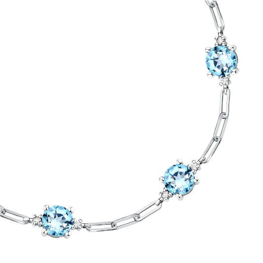 Bracciale catena donna Morellato argento zirconi azzurri Regolabile 16-19 cm