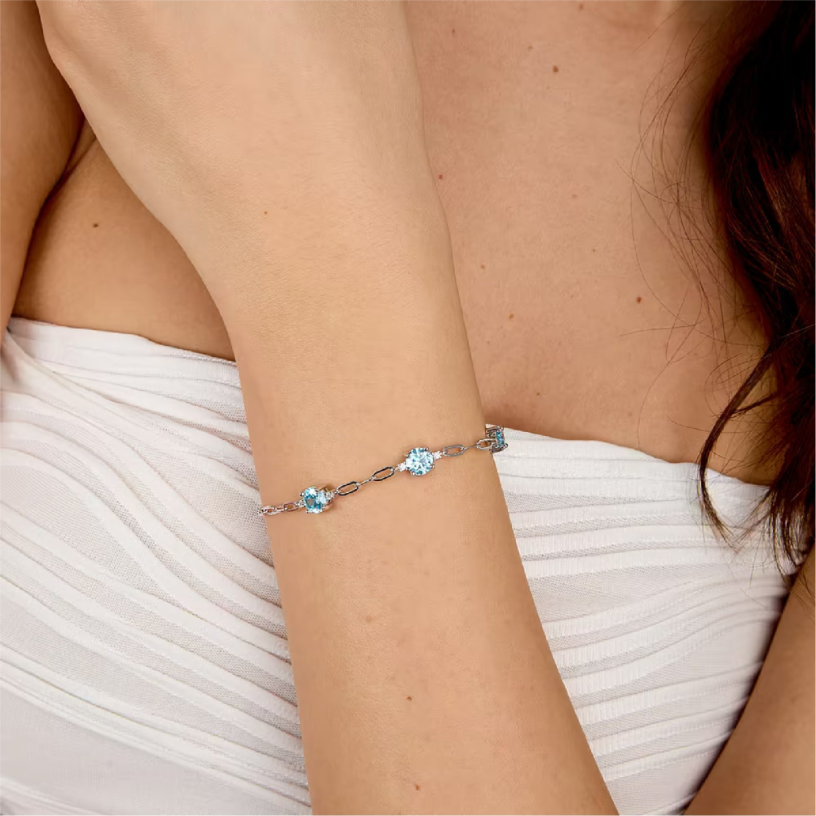 Bracciale catena donna Morellato argento zirconi azzurri Regolabile 16-19 cm