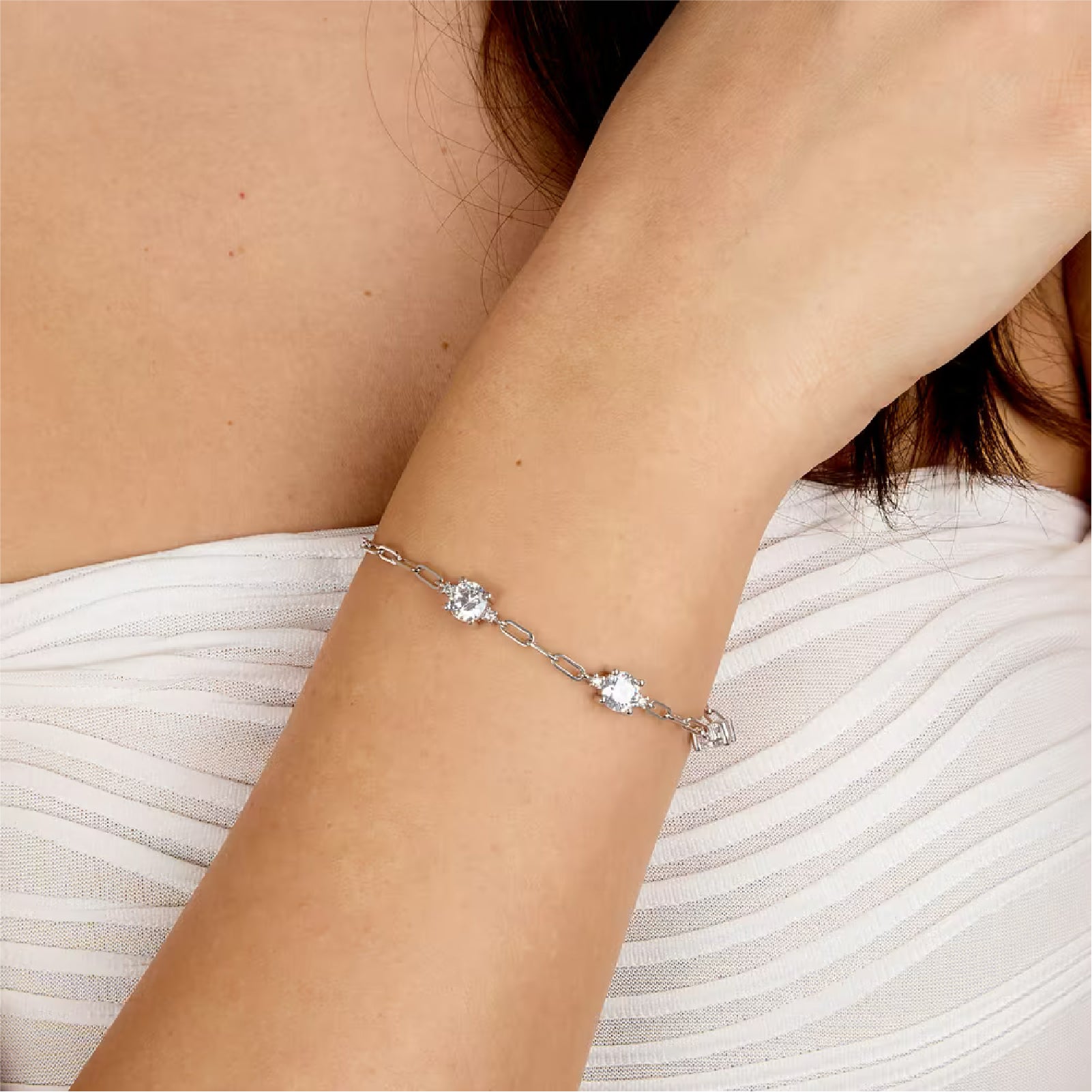 Bracciale catena Morellato argento tre zirconi bianchi Regolabile 16-19 cm