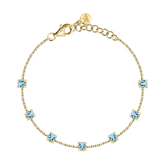 Bracciale catena Morellato argento oro zirconi azzurri Regolabile 16-19 cm