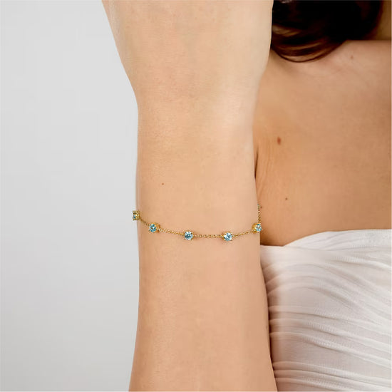 Bracciale catena Morellato argento oro zirconi azzurri Regolabile 16-19 cm