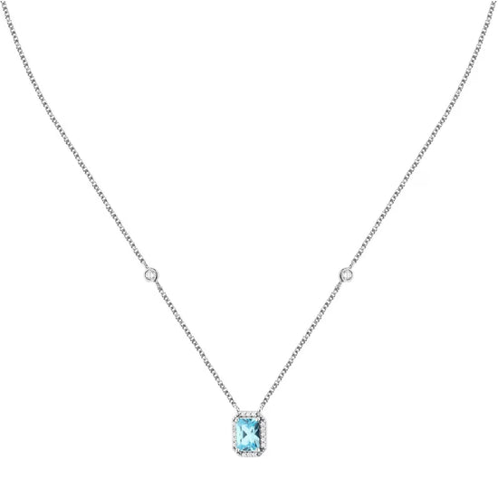 Collana Morellato argento zirconi bianchi e pendente azzurro MISURA UNICA