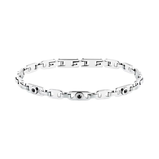 Bracciale Morellato Motown acciaio argento e zirconi neri uomo 21,5 cm