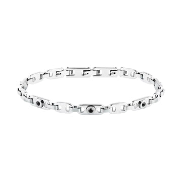 Bracciale Morellato Motown acciaio argento e zirconi neri uomo 21,5 cm