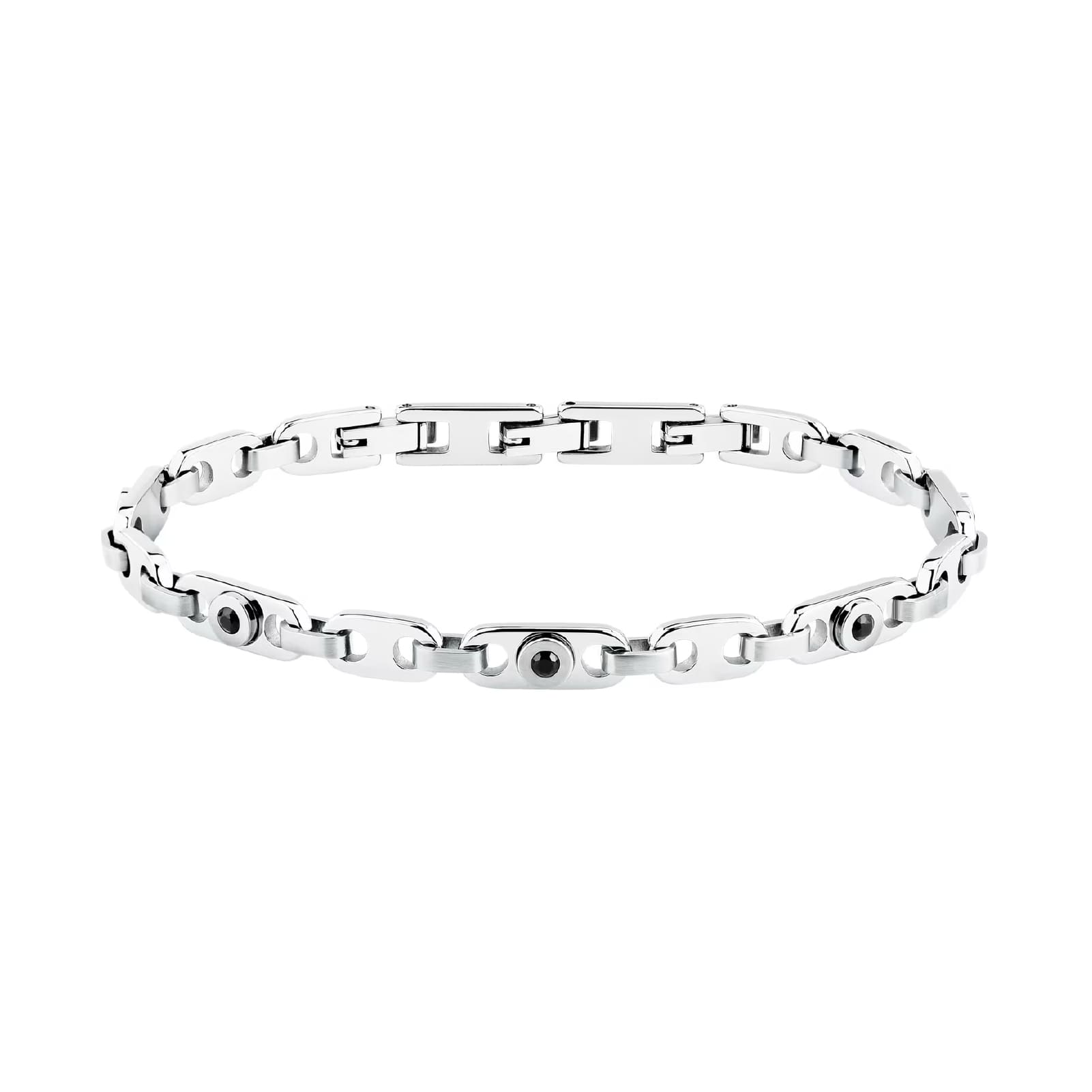 Bracciale Morellato Motown acciaio argento e zirconi neri uomo 21,5 cm