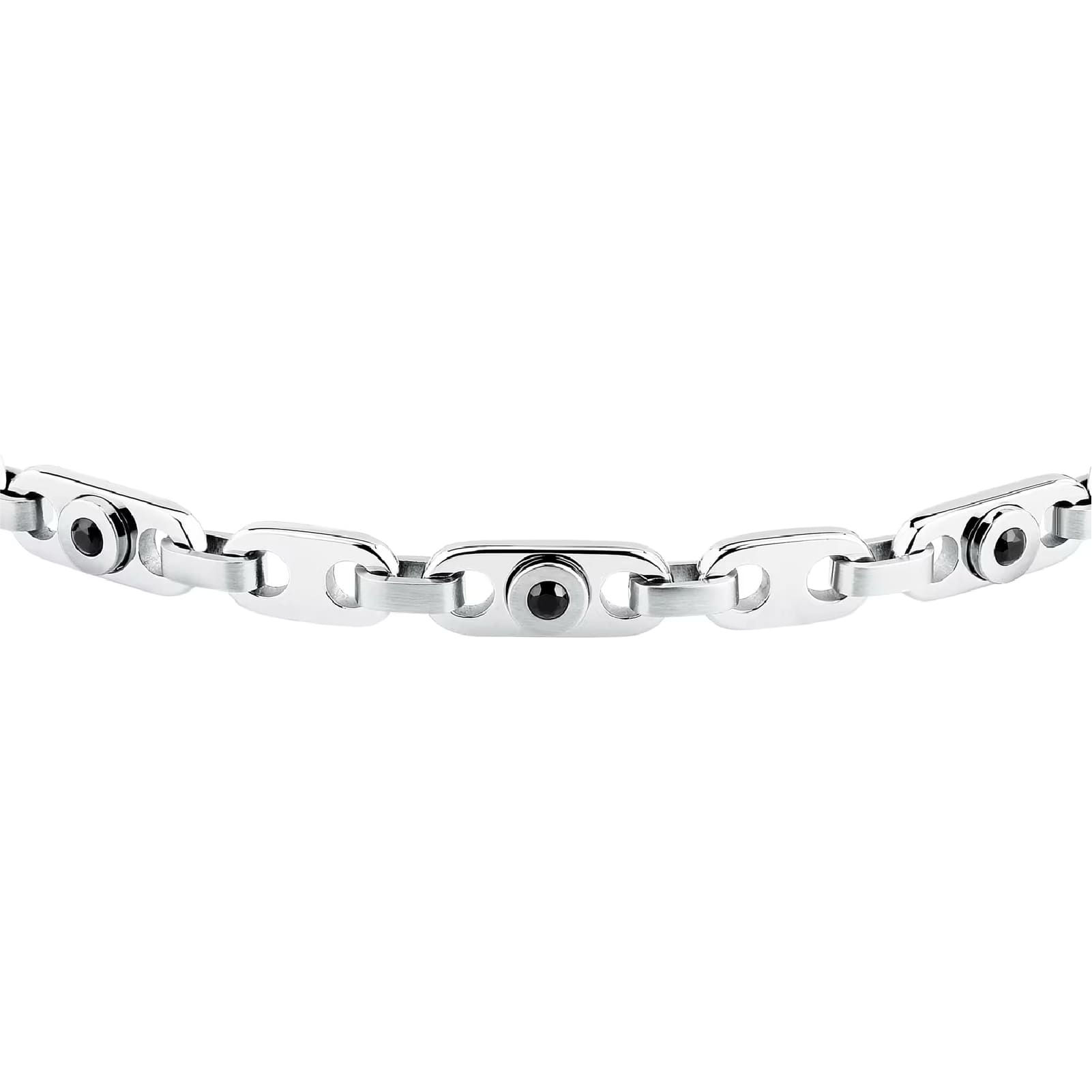 Bracciale Morellato Motown acciaio argento e zirconi neri uomo 21,5 cm