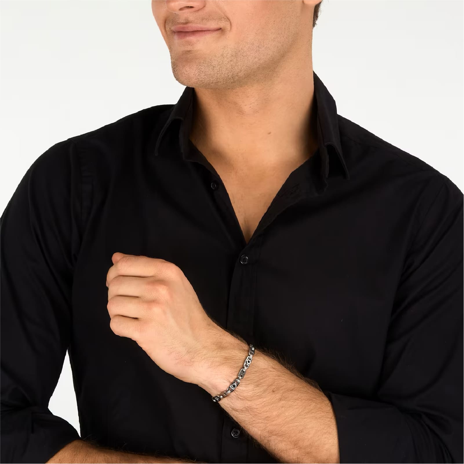 Bracciale Morellato Motown acciaio argento e zirconi neri uomo 21,5 cm