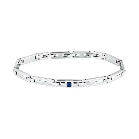Bracciale catena Morellato in acciaio con zircone blu da uomo 21,5 cm