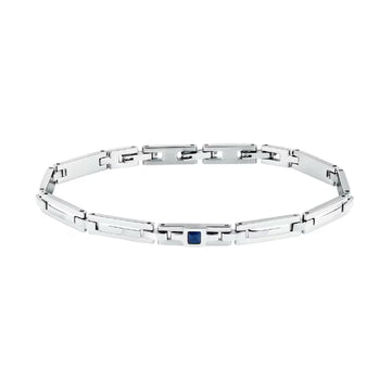 Bracciale catena Morellato in acciaio con zircone blu da uomo 21,5 cm