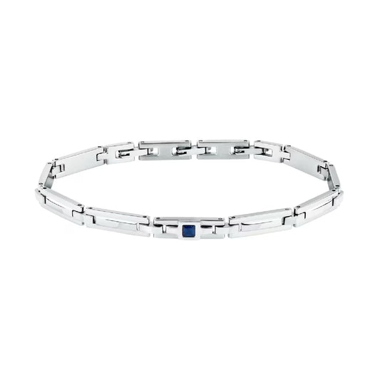Bracciale catena Morellato in acciaio con zircone blu da uomo 21,5 cm