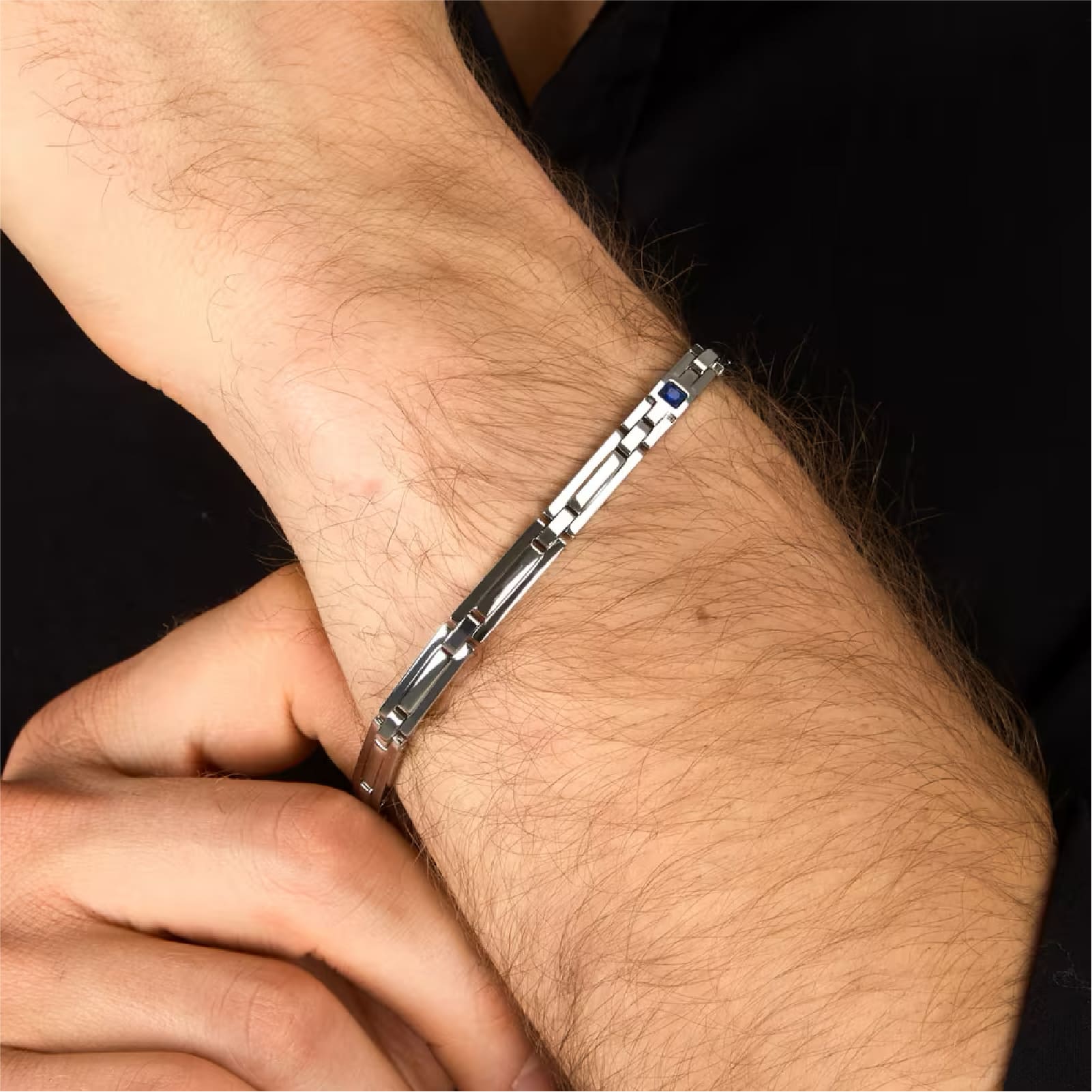 Bracciale catena Morellato in acciaio con zircone blu da uomo 21,5 cm