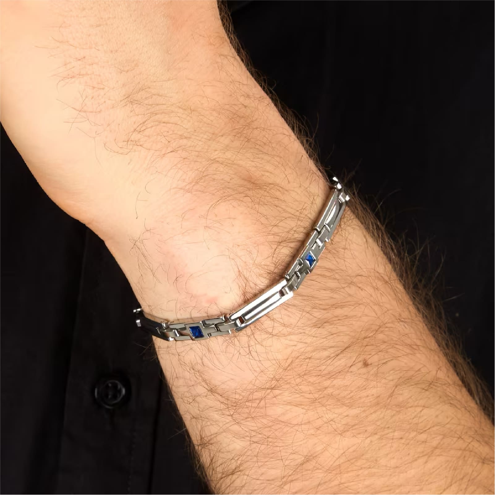 Bracciale catena Morellato in acciaio con due zirconi blu 21,5 cm